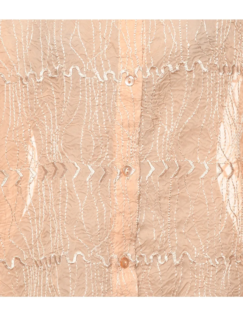 Embroidered Peach Sheer Shirt - XL