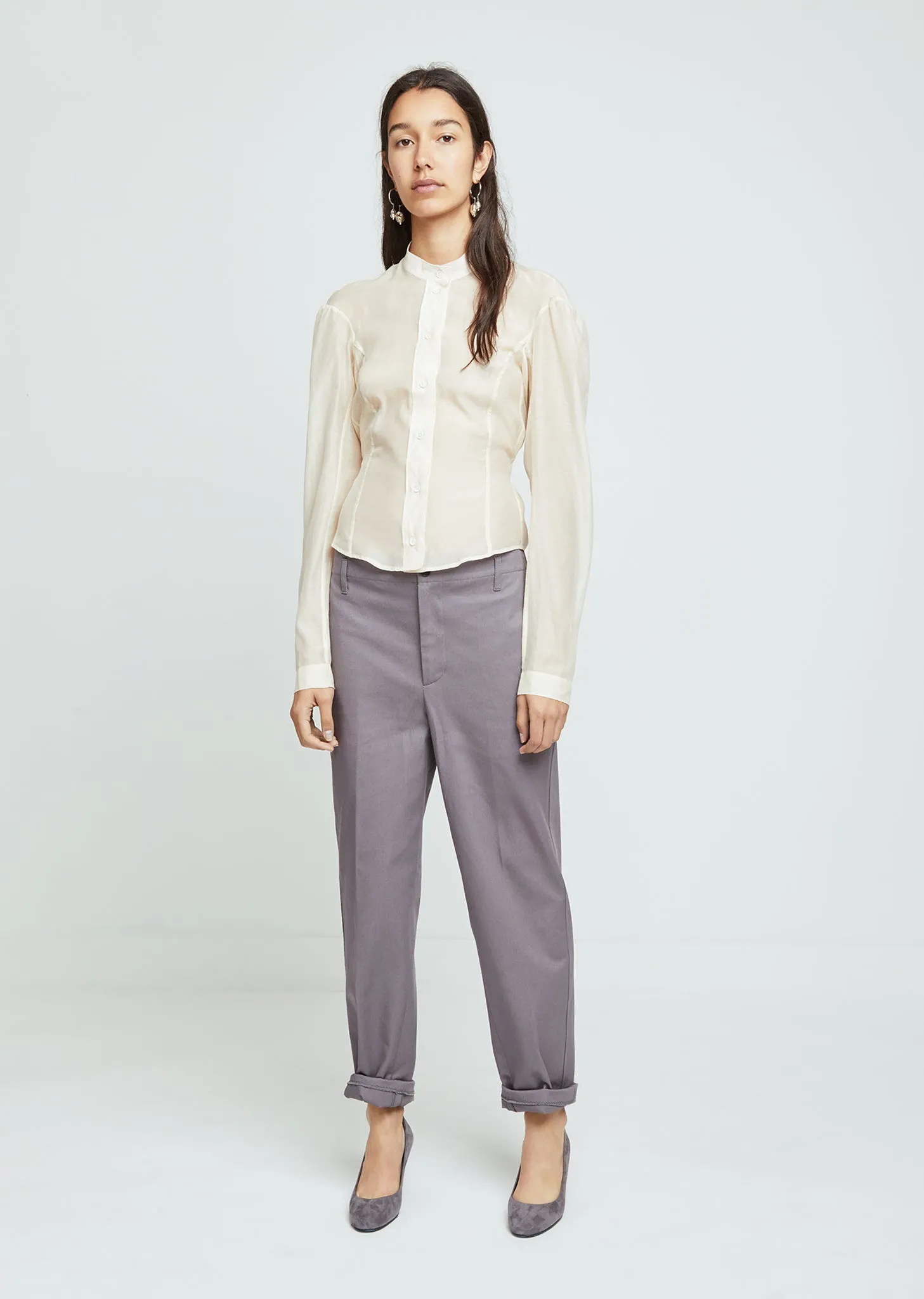Fitted Officer Collar Muslin Shirt