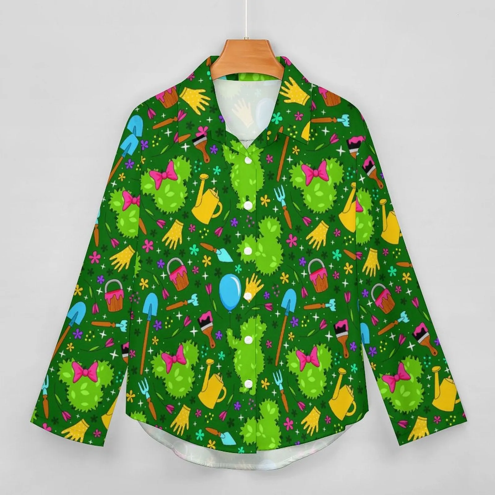 Flower And Garden Long Sleeve Button Up Blouse