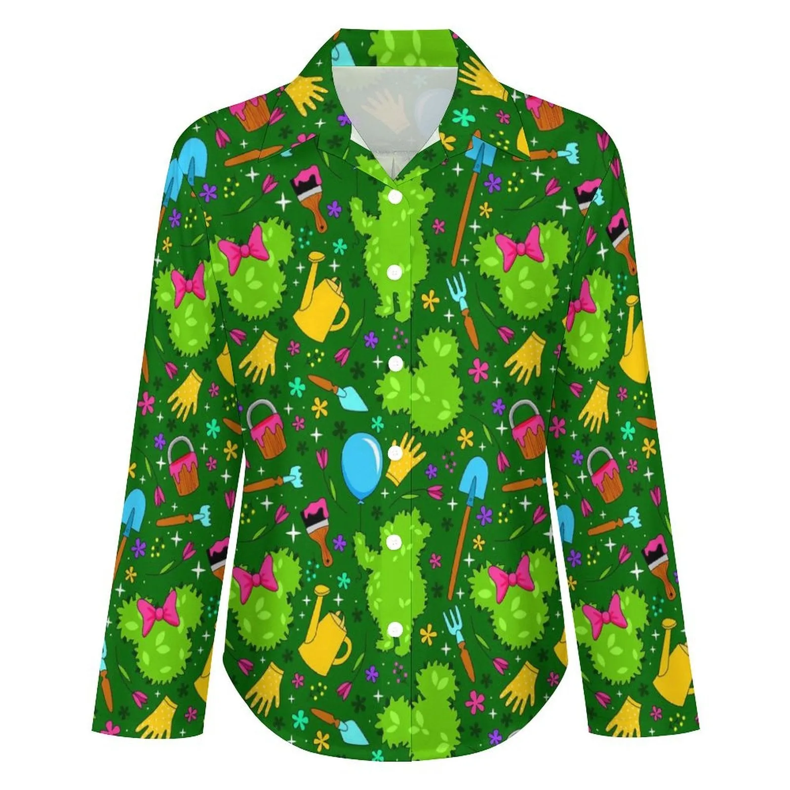 Flower And Garden Long Sleeve Button Up Blouse