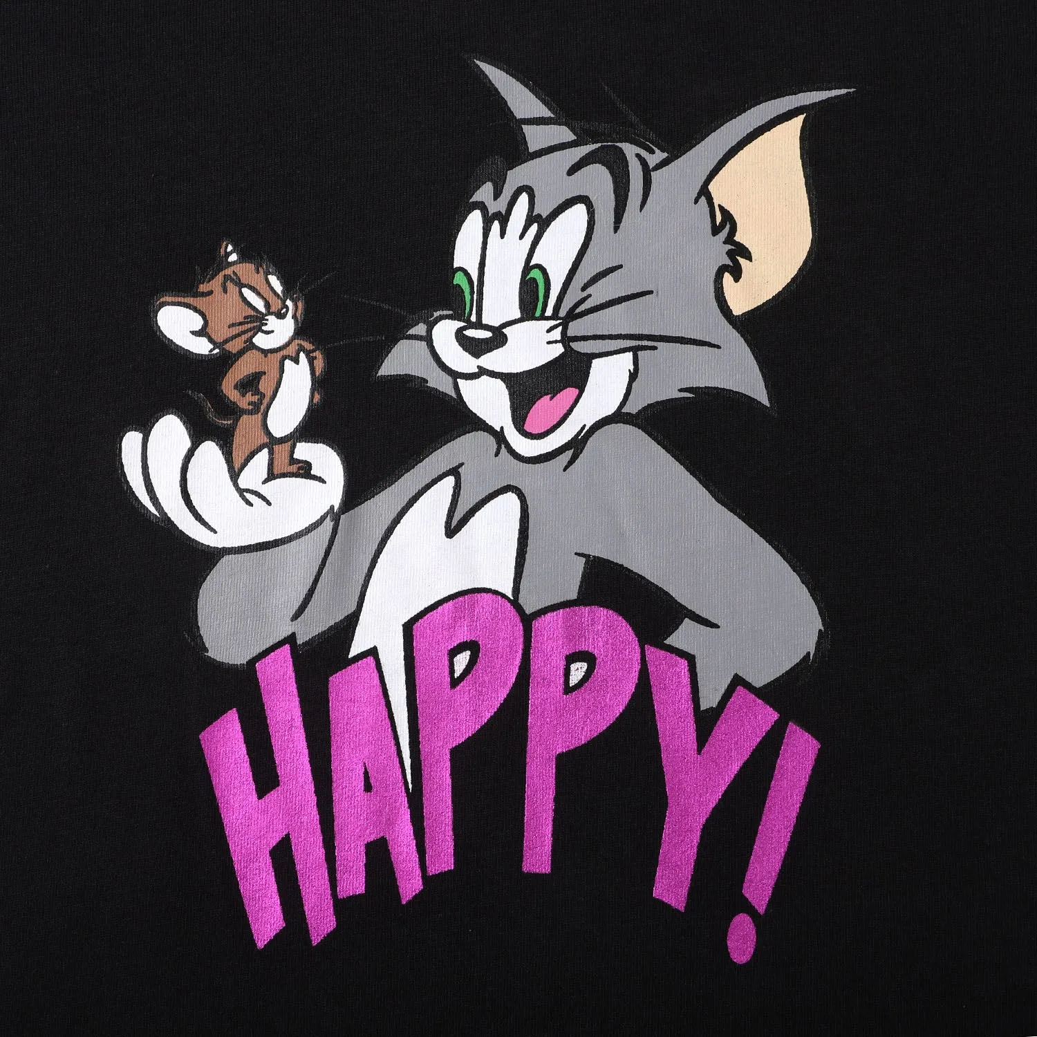 Girls Cotton T-Shirt Happy - Jet Black