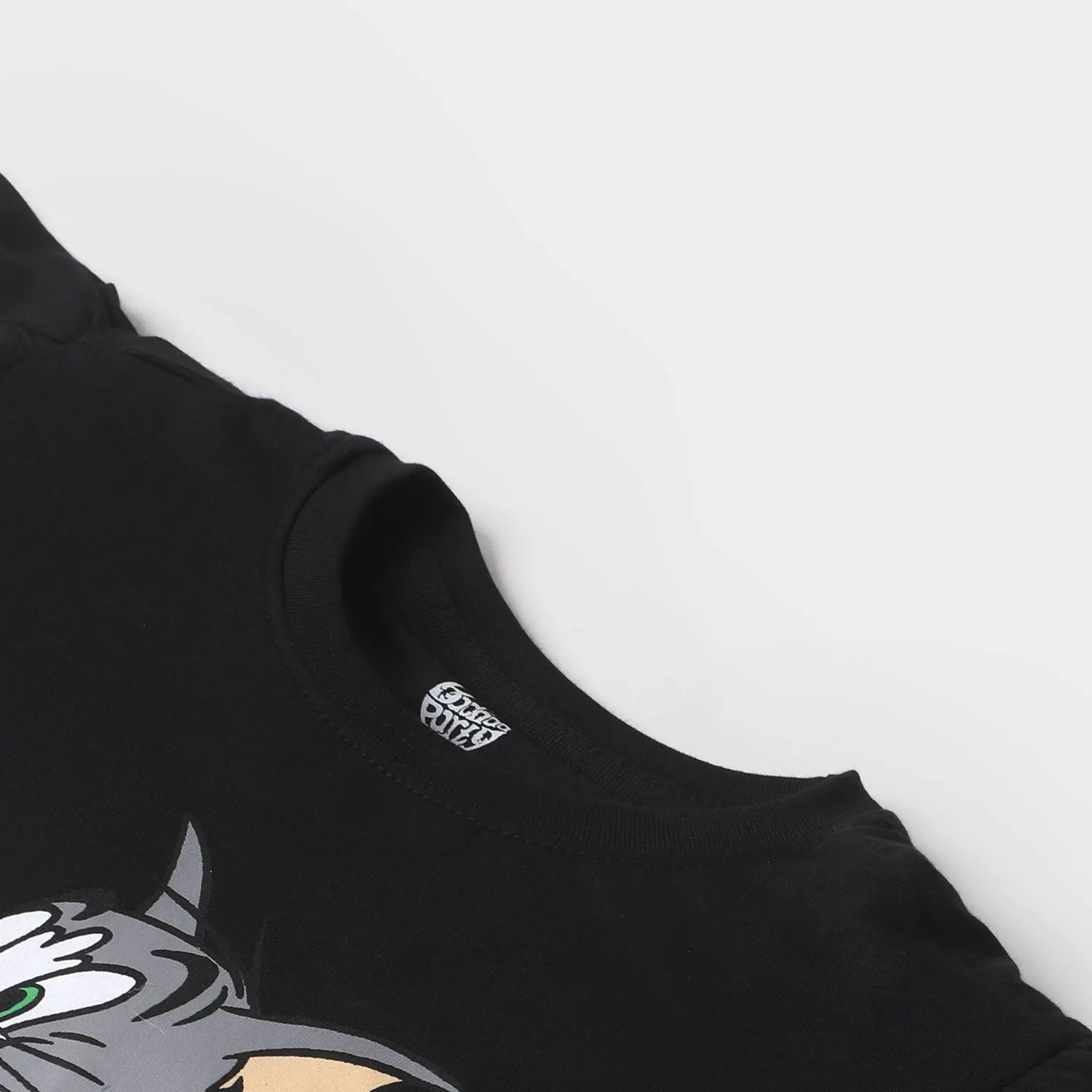 Girls Cotton T-Shirt Happy - Jet Black