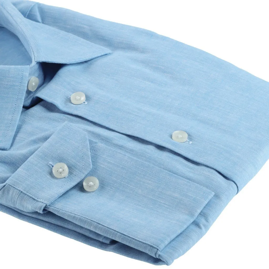 HENRY SARTORIAL Single Cuff Cotton Linen Shirt BLUE
