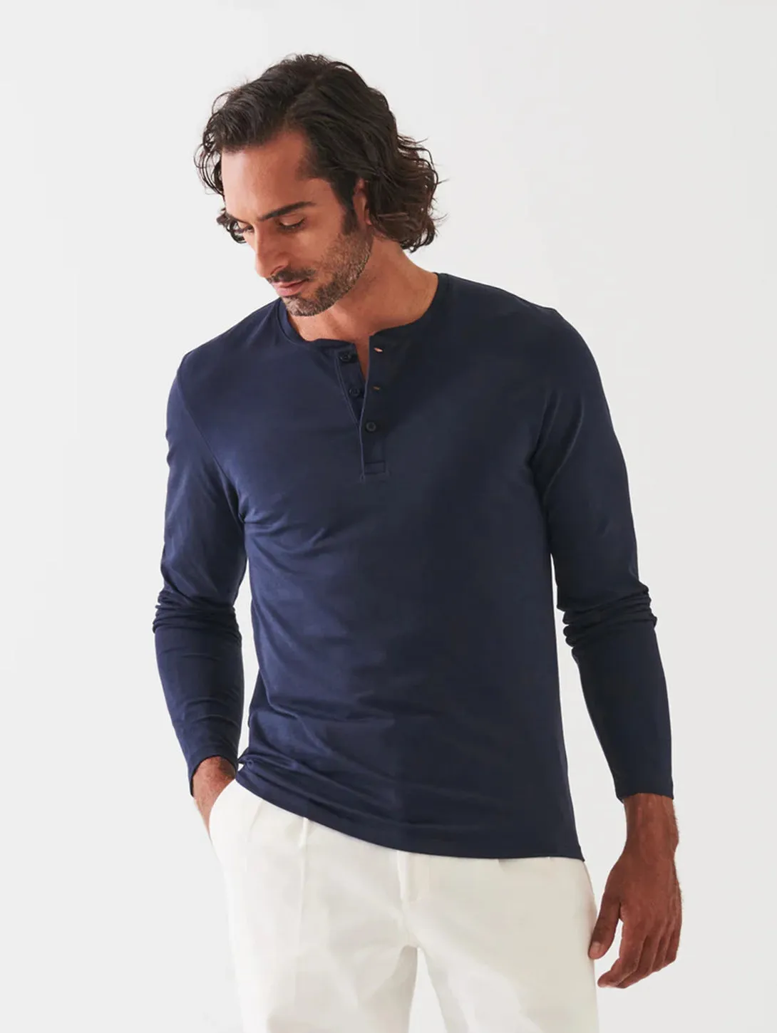 Iconic Pima Stretch Henley - Midnight