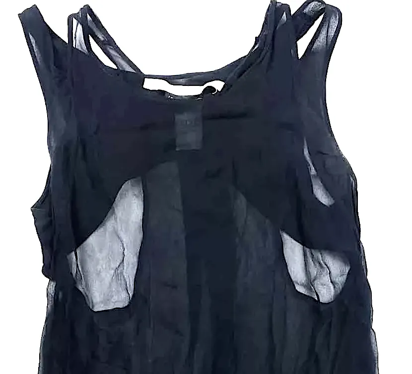 Isabel Benenato Italy.  Dark Blue Sleeveless Silk High Neck Layered Top Blouse / Tunic