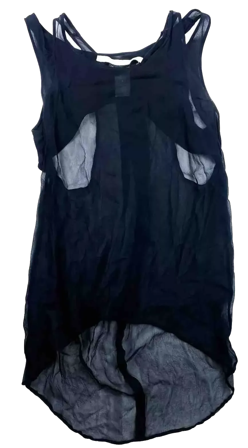 Isabel Benenato Italy.  Dark Blue Sleeveless Silk High Neck Layered Top Blouse / Tunic