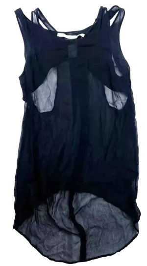 Isabel Benenato Italy.  Dark Blue Sleeveless Silk High Neck Layered Top Blouse / Tunic
