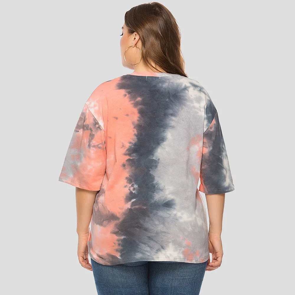 KittenAlarm - Plus size women's fashion tie-dye loose short sleeve casual T - shirt