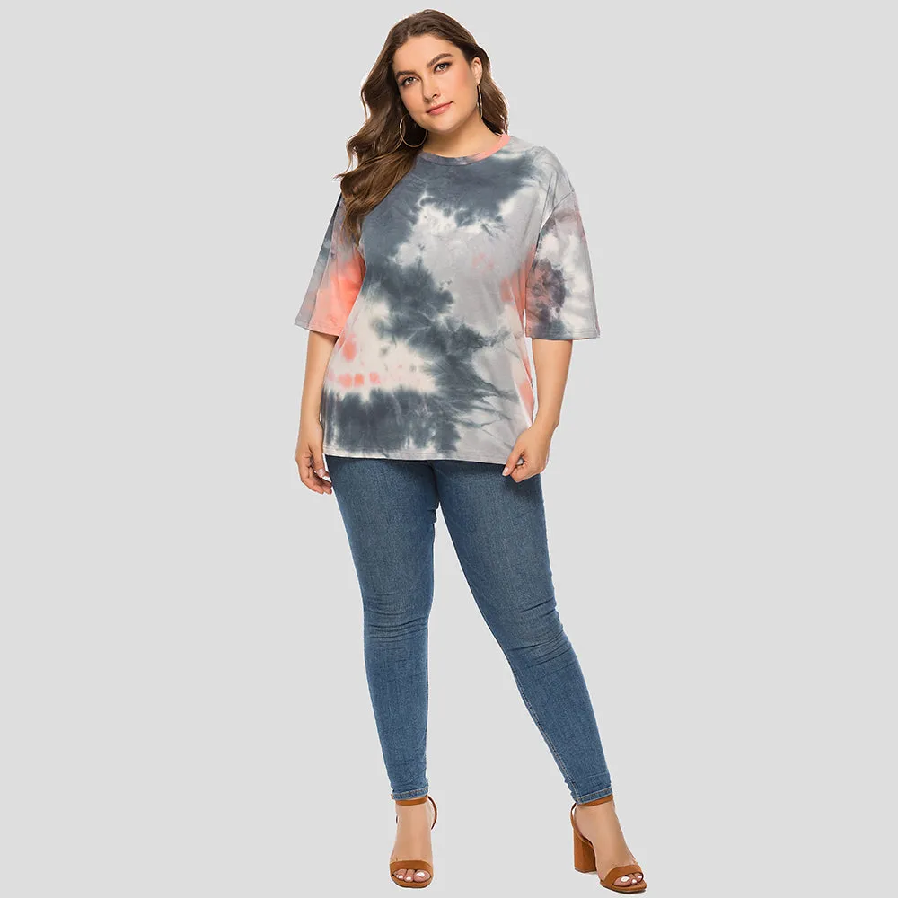 KittenAlarm - Plus size women's fashion tie-dye loose short sleeve casual T - shirt