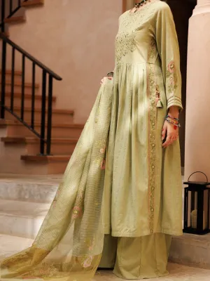 Light Green Stripe Cotton Jacquard 3 Piece Unstitched - ALP-3PS-1803