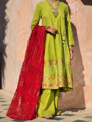Lime Green Dobby Jacquard 3 Piece Unstitched - ALP-3PS-1525