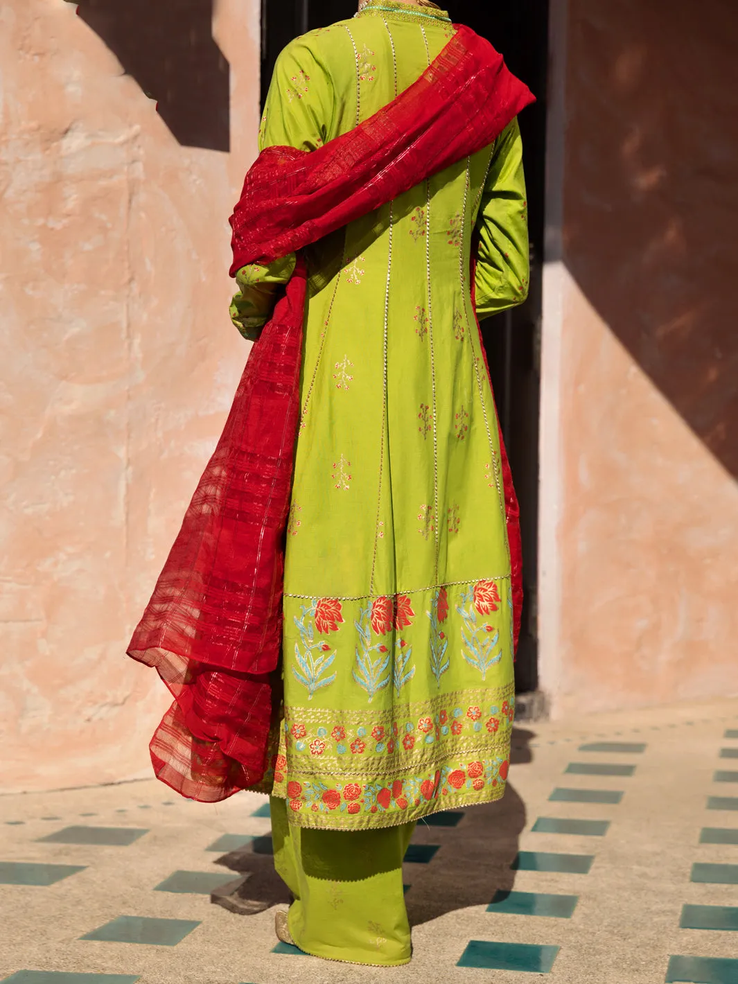 Lime Green Dobby Jacquard 3 Piece Unstitched - ALP-3PS-1525