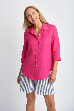 Linen 3/4 Sleeve Shirt Bright Pink