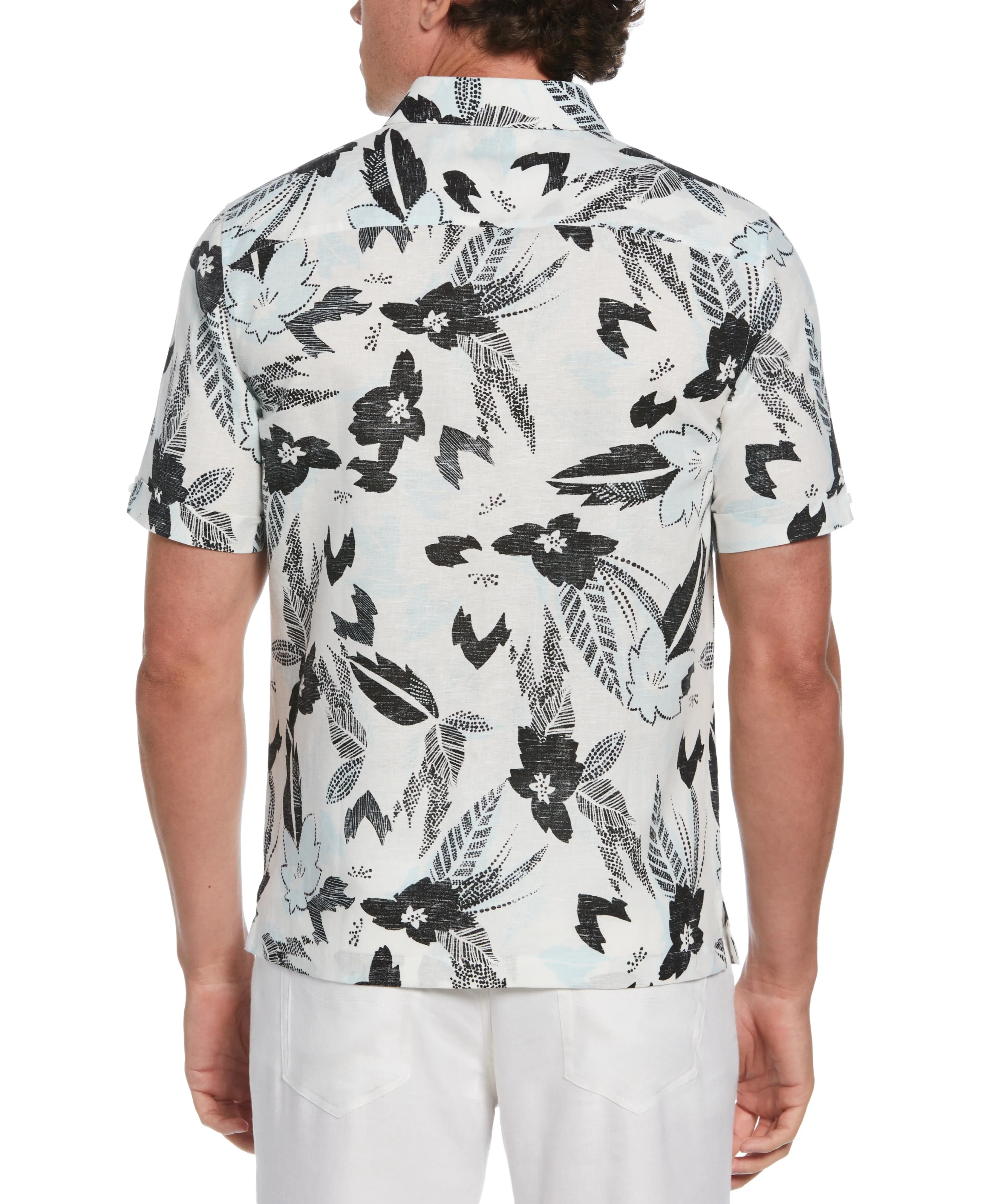 Linen Blend Abstract Floral Print Shirt