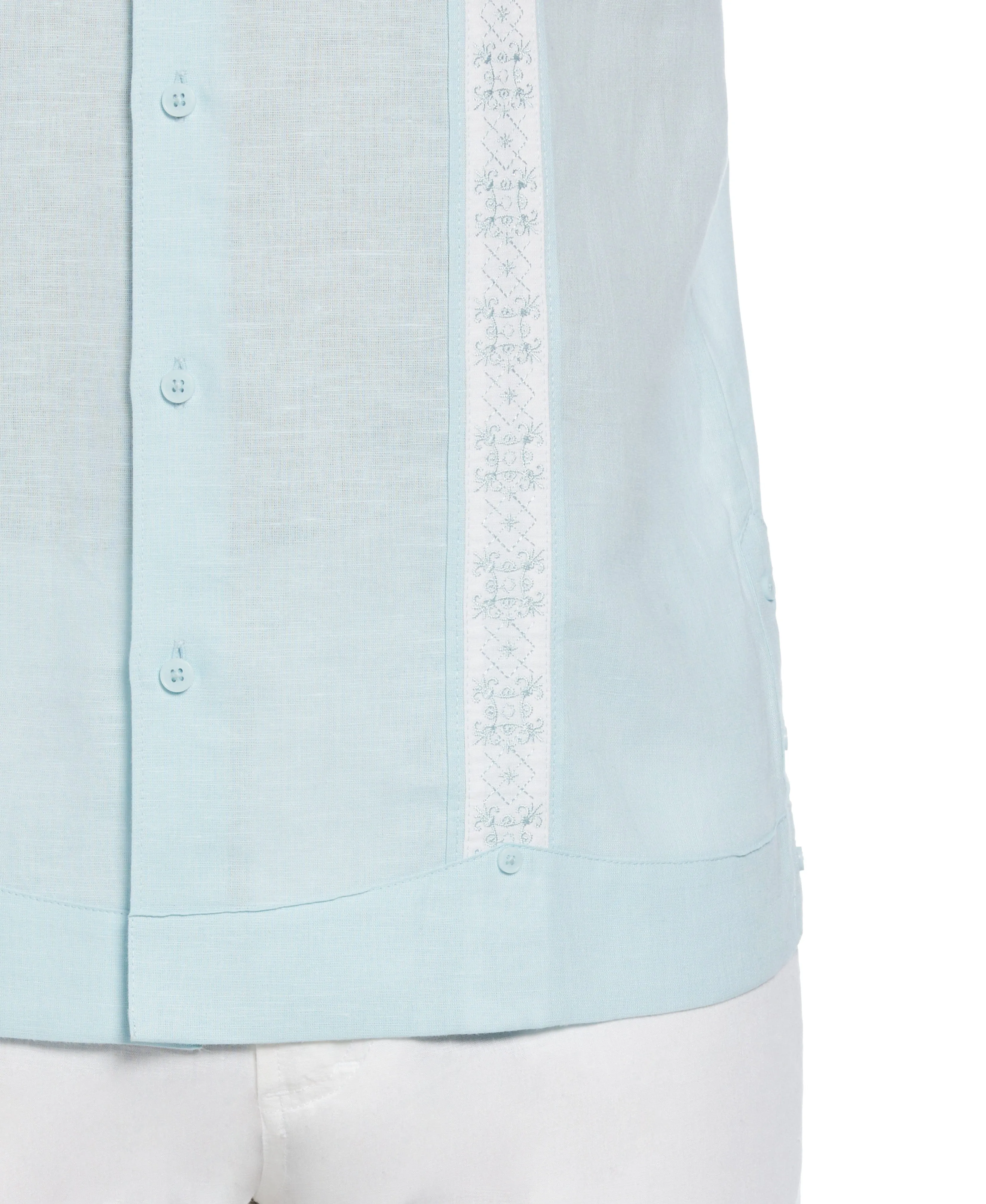 Linen Blend Embroidered Panel Guayabera Shirt