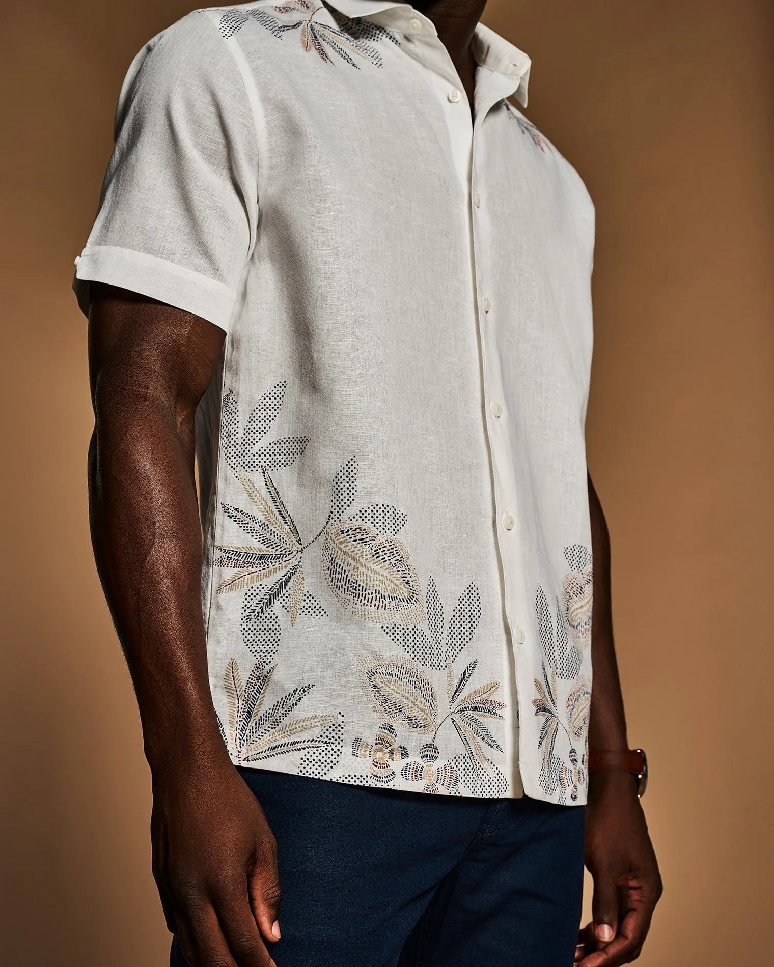 Linen Blend Engineered Floral Print Shirt