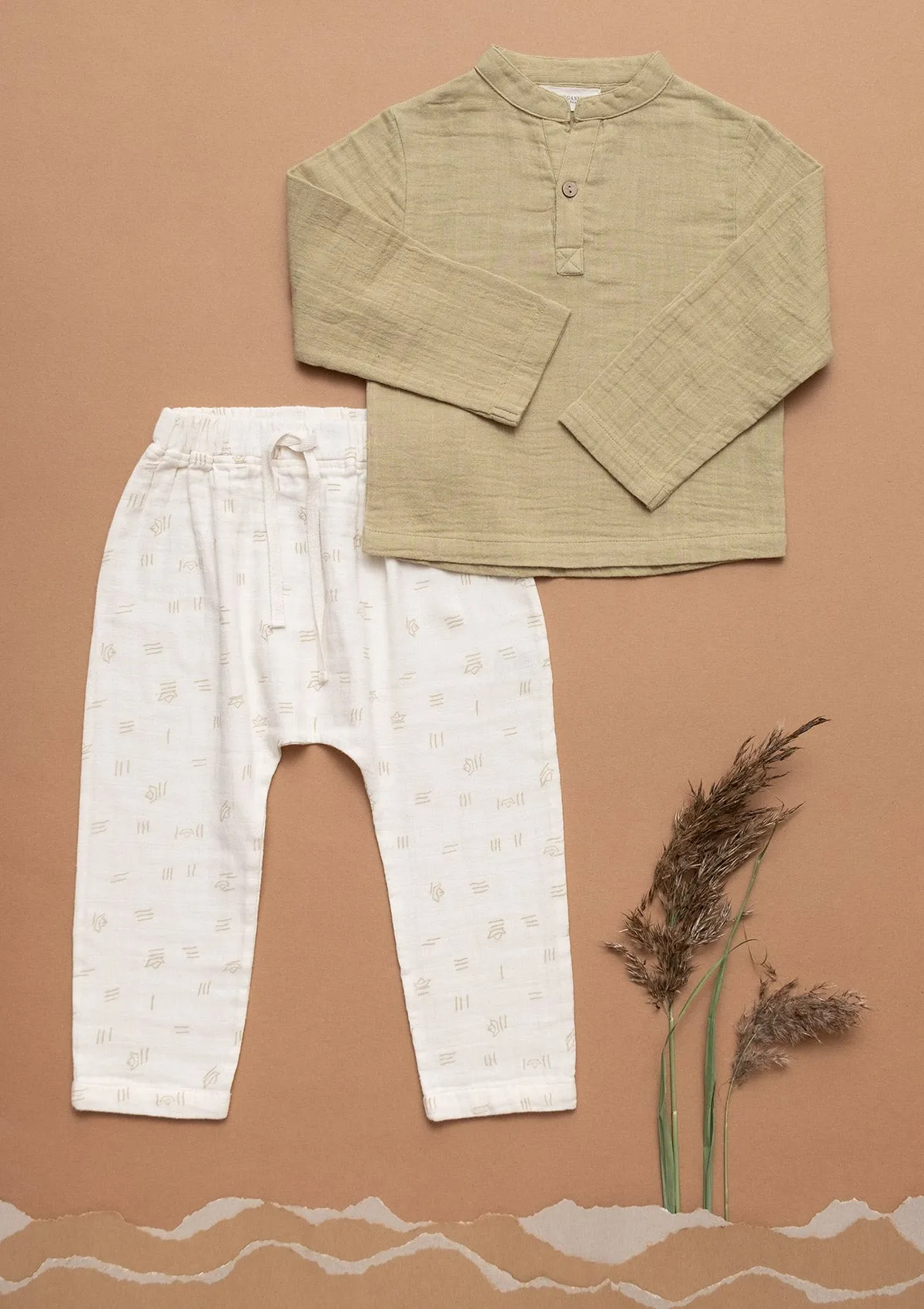 Long sleeve shirt Play of Colors Sage-green organic muslin