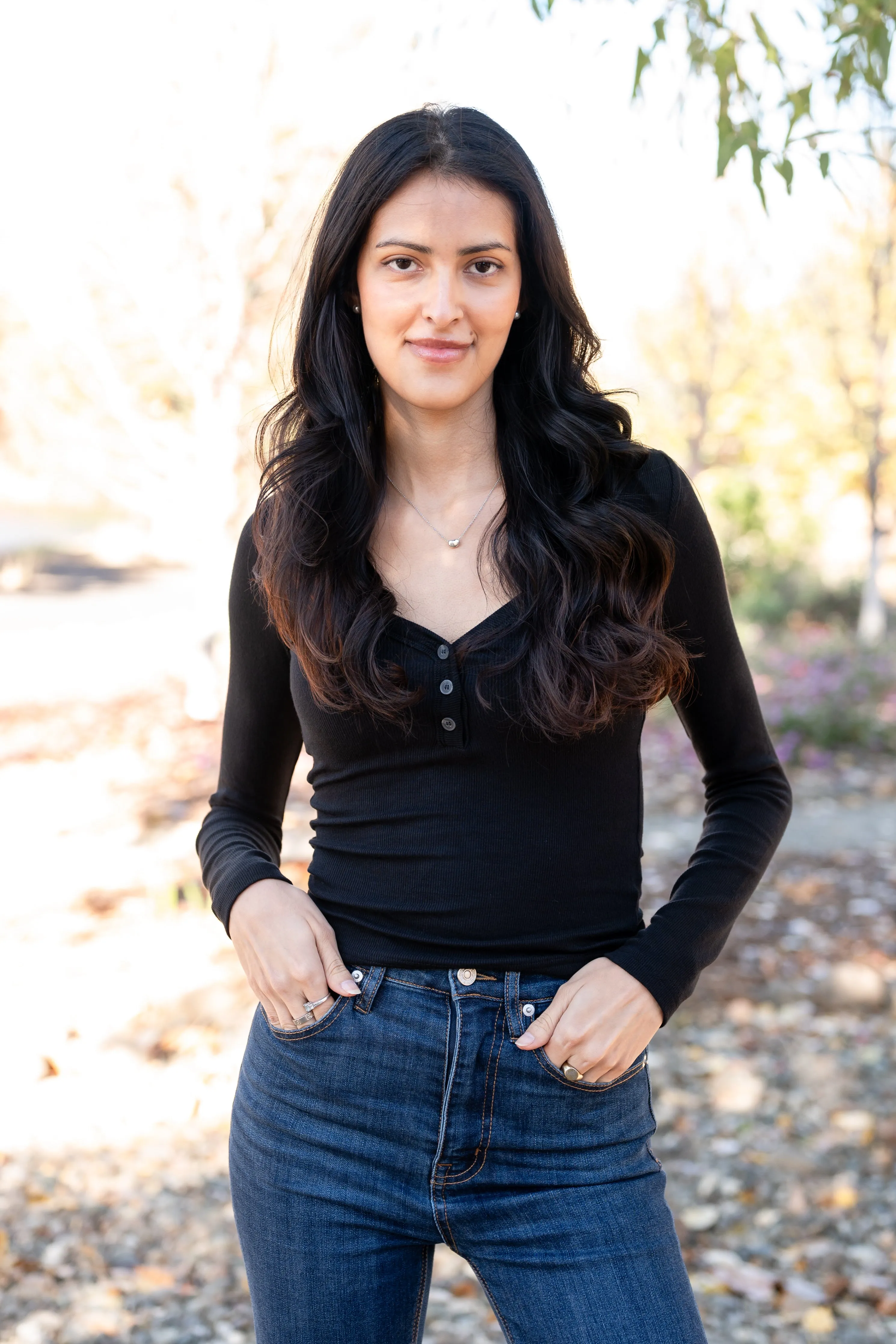 Long Sleeve Three Button V-Neck