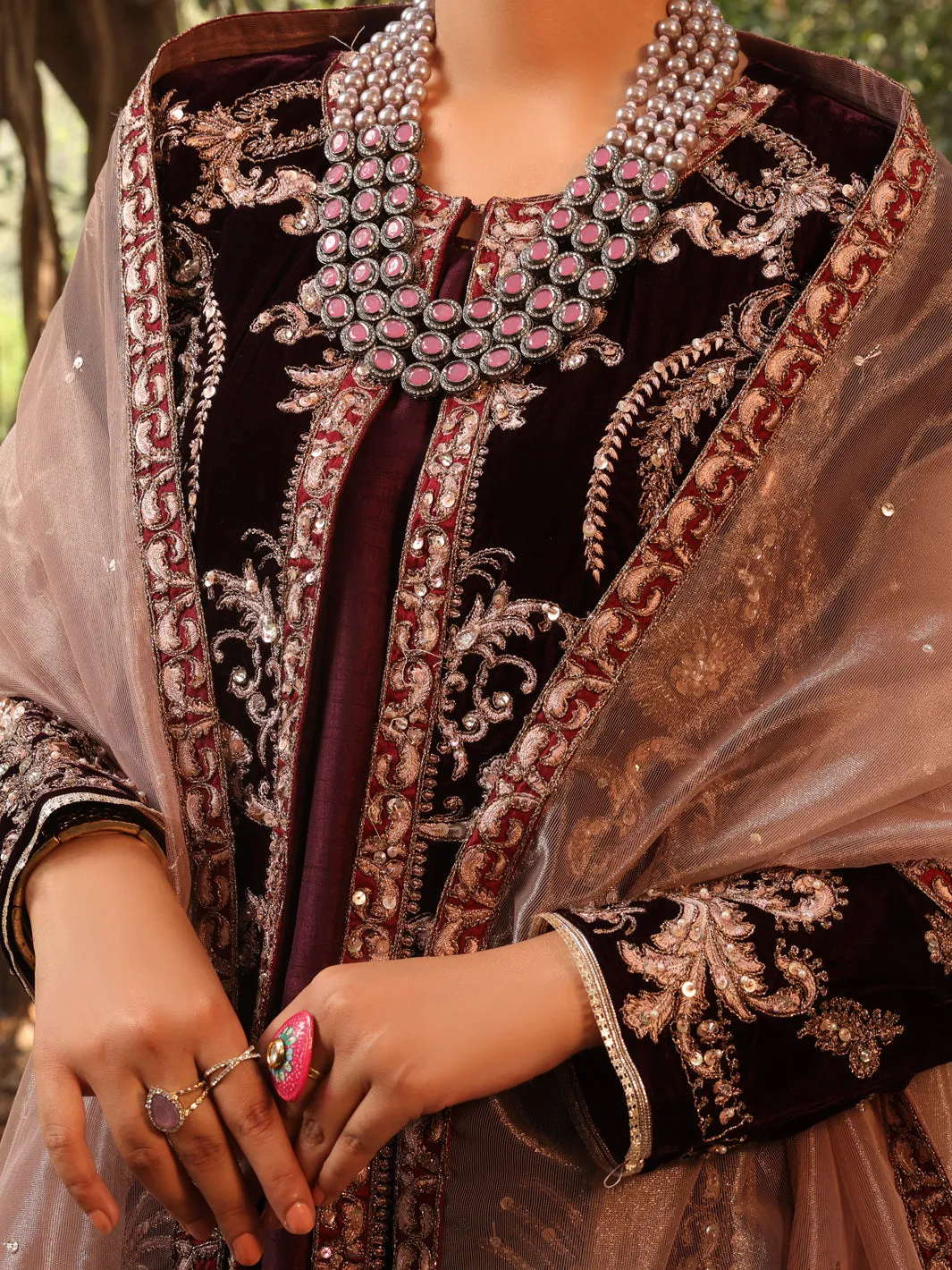 Maroon Velvet 3 Piece Formal Unstitched - AL-3PS-LS-UN-396