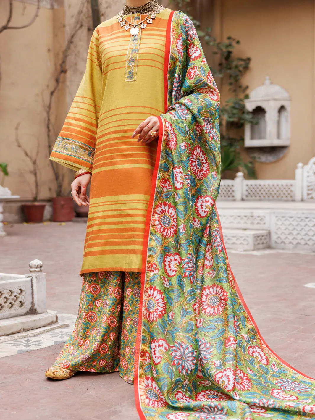 Mehndi Green Yarn Dyed 3 Piece Unstitched - ALP-3PS-1930