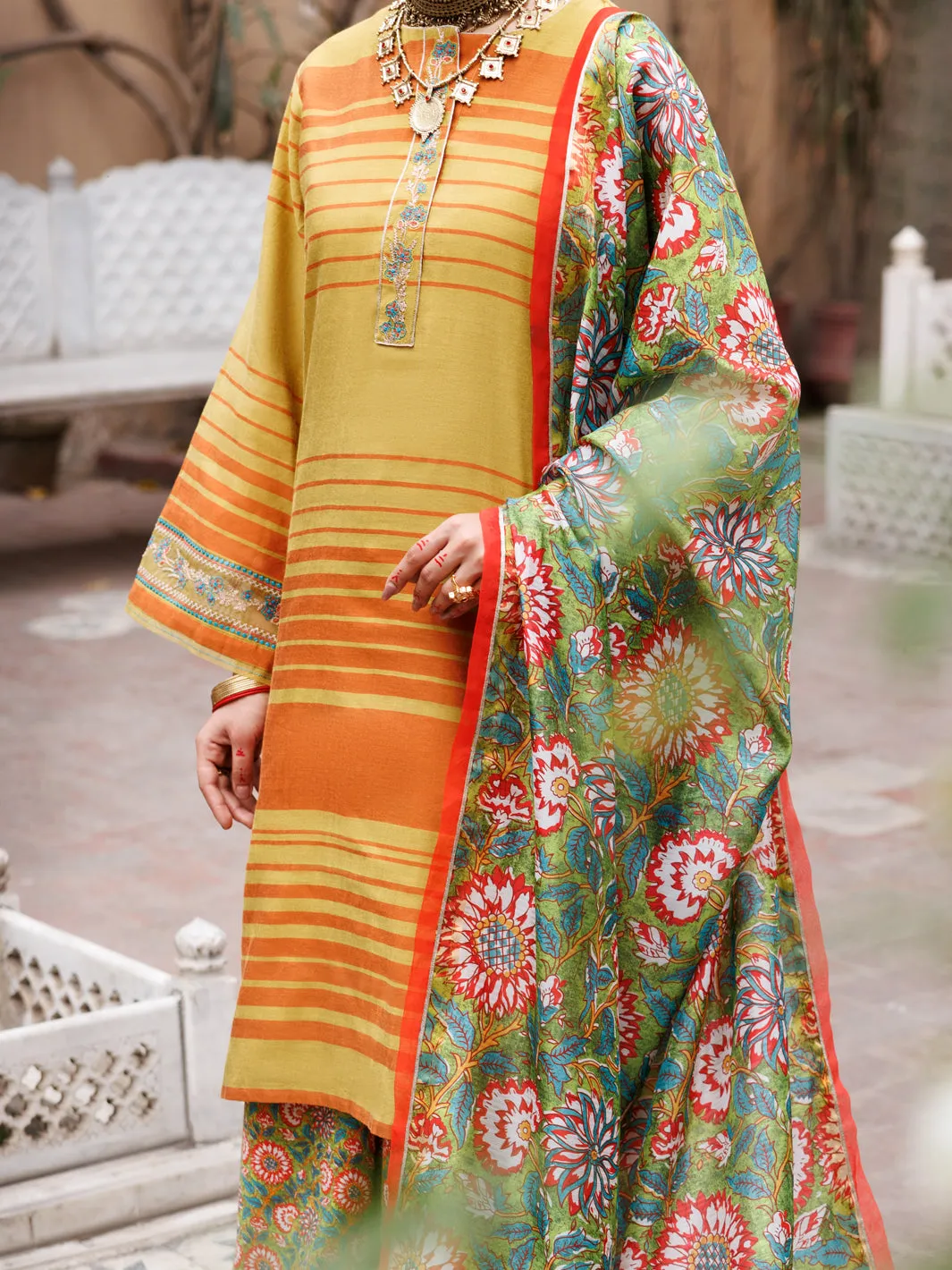 Mehndi Green Yarn Dyed 3 Piece Unstitched - ALP-3PS-1930