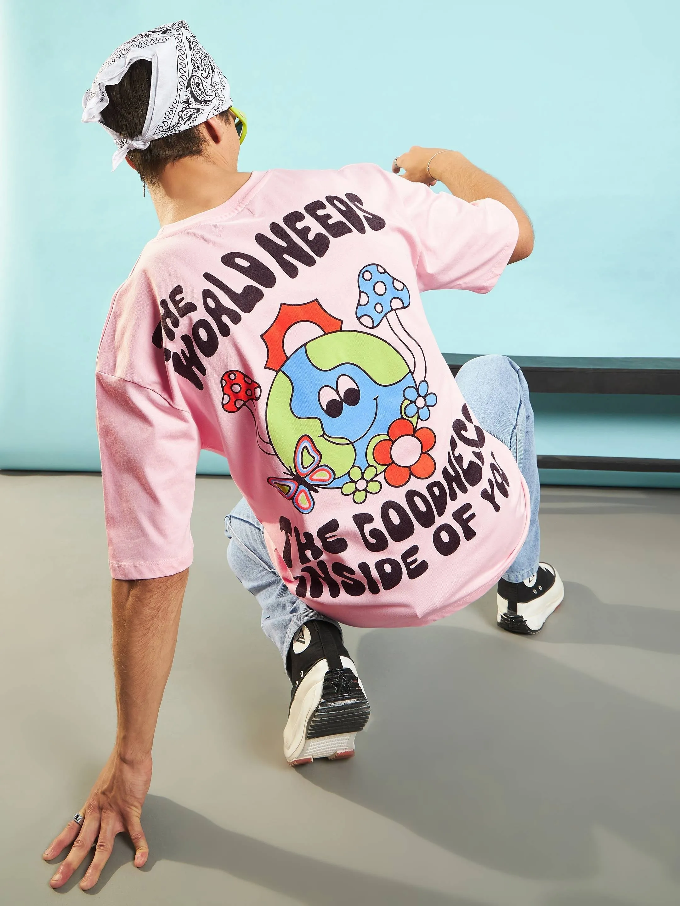 Men Pastel Pink The World Needs Oversized T-Shirt