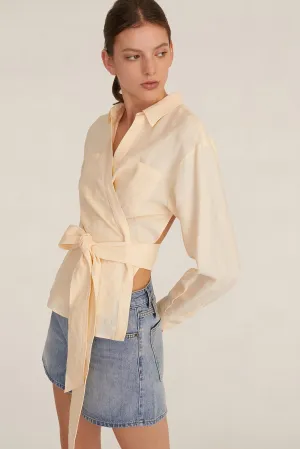 Mila Linen Wrap Front Shirt in Custard