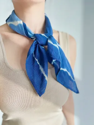 Natural indigo tie dyed square scarf, blue gradient dyed neck wrap, head bandana, tea towel, 65cm * 65cm.
