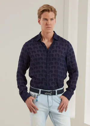 Navy Sheer "Luici" Long Sleeve Shirt