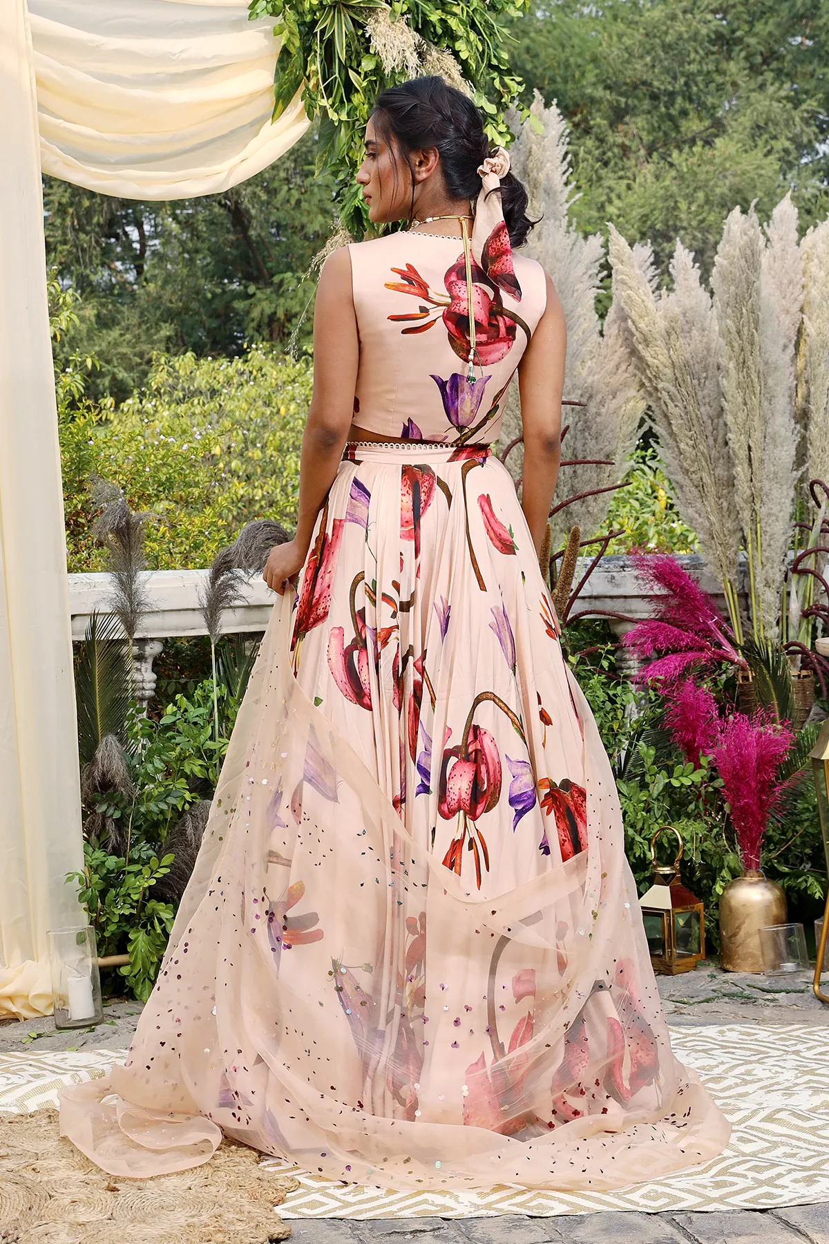 Nude printed lehenga set