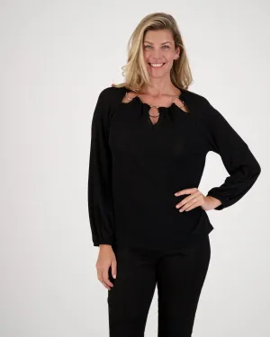 O-Ring Cut Out Neck Long Sleeve Top