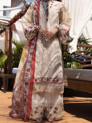 Off White Silk Chanderi 3 Piece Unstitched - ALP-3PS-1526