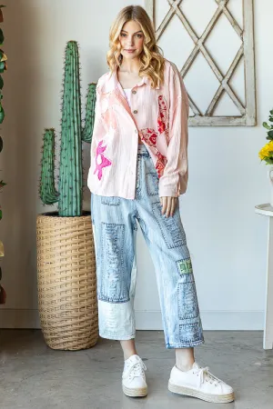 Oli & Hali Washed Flower Button Front Shirt