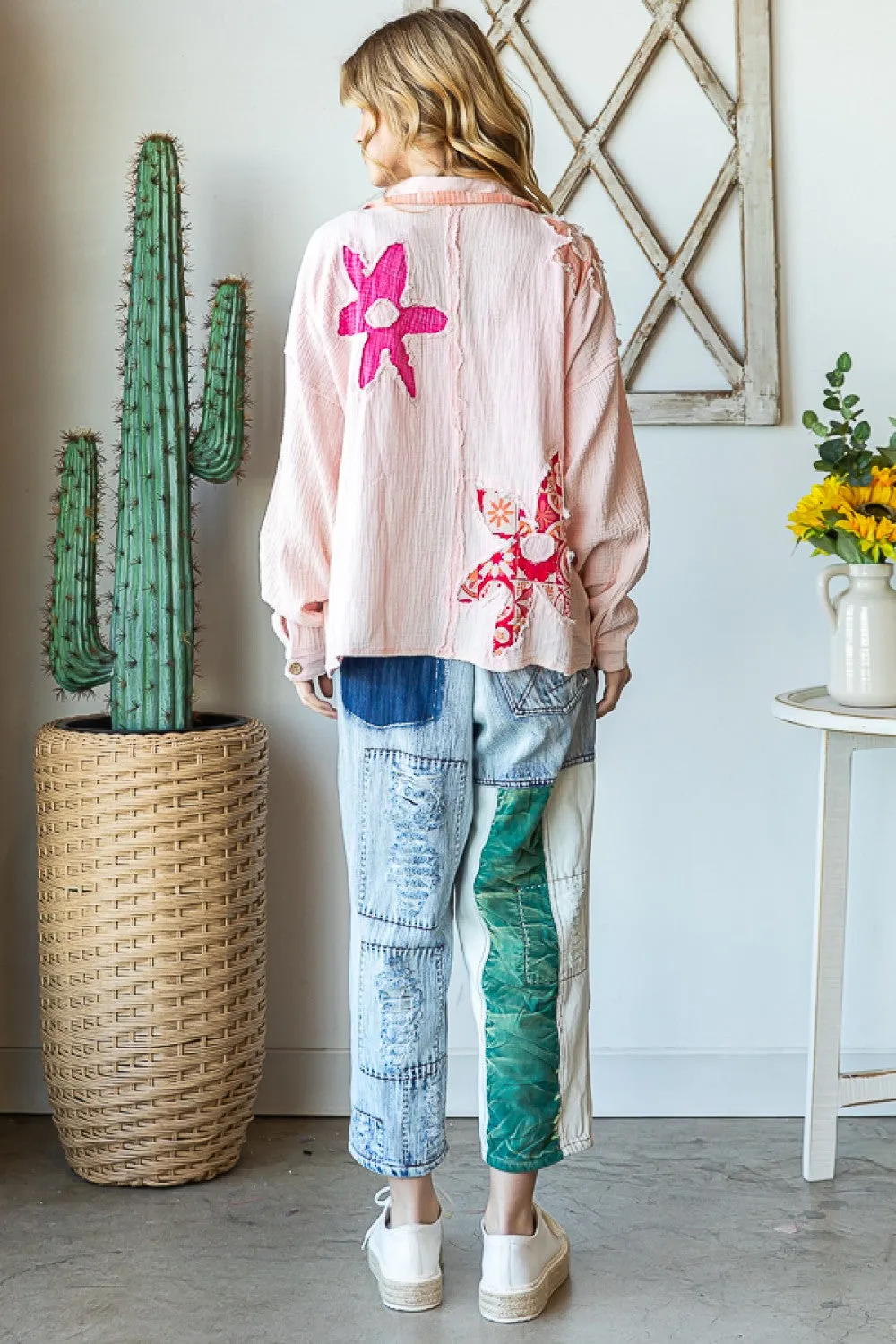 Oli & Hali Washed Flower Button Front Shirt