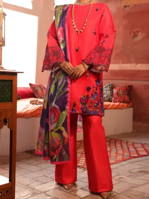 Orange Velvet Unstitched 3 Piece - AWP-3PS-447