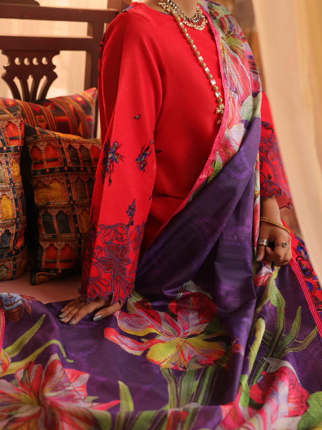 Orange Velvet Unstitched 3 Piece - AWP-3PS-447