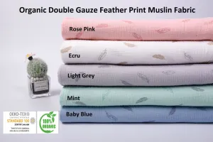 Organic Double Gauze Feather Print Muslin Fabric