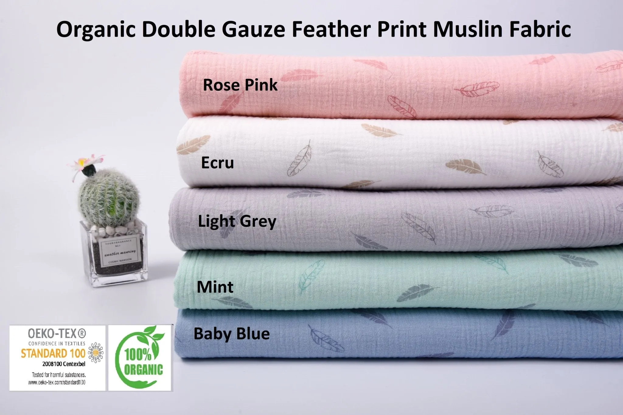 Organic Double Gauze Feather Print Muslin Fabric
