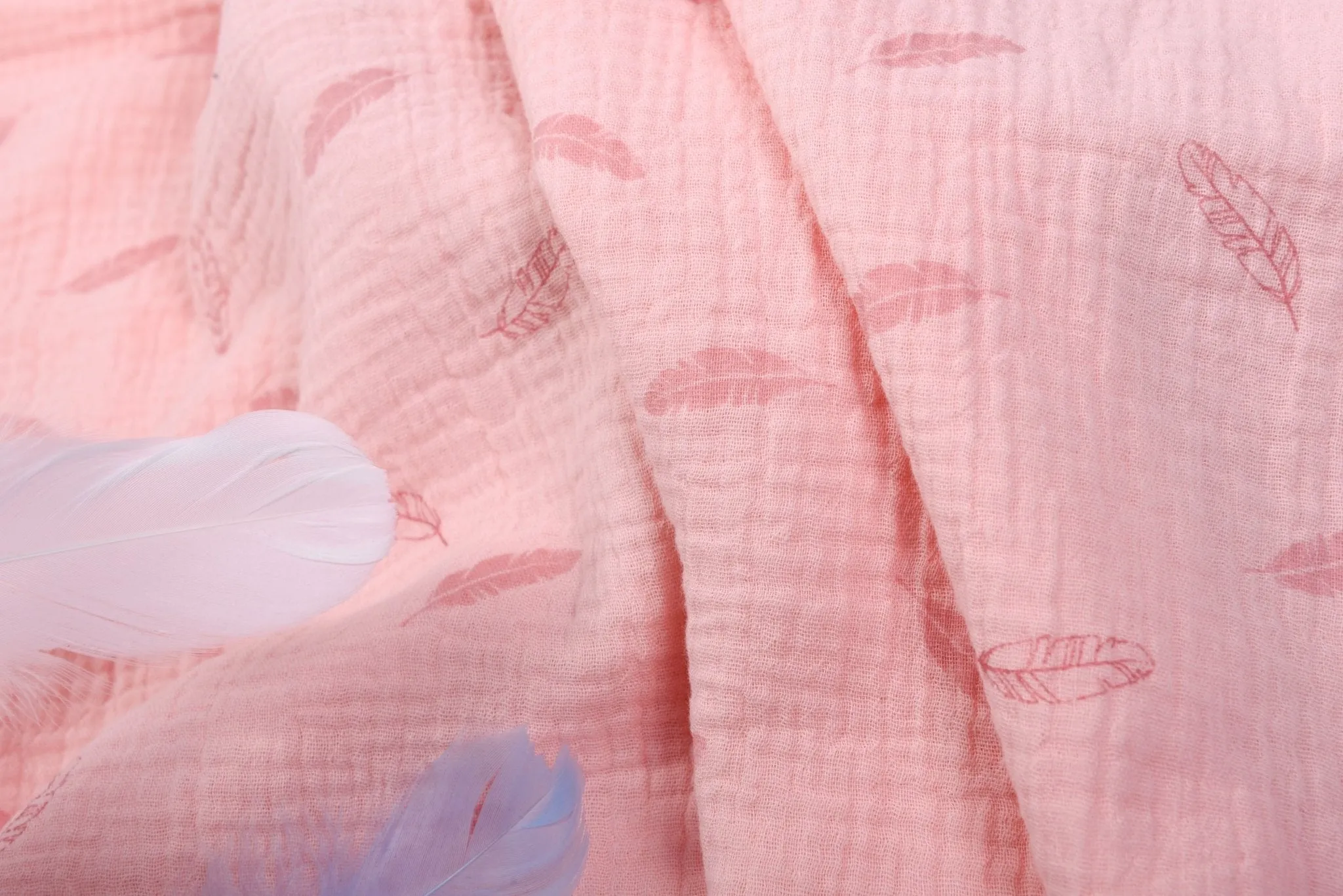 Organic Double Gauze Feather Print Muslin Fabric