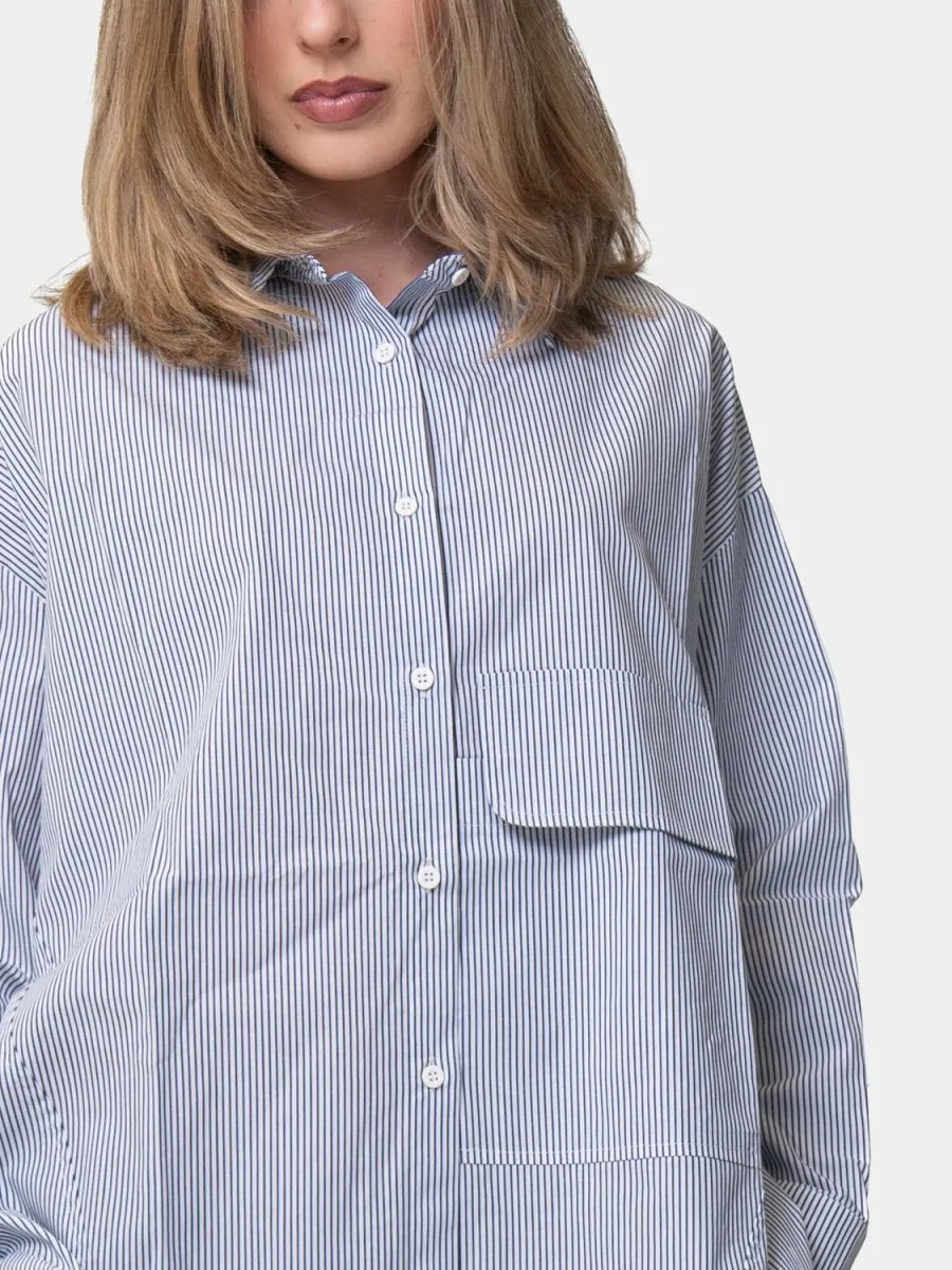 Oversized Hi Lo Striped Cotton Shirt
