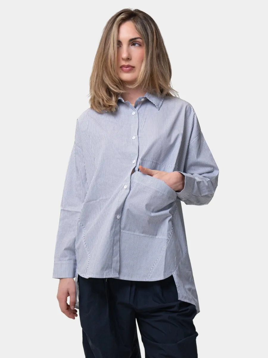 Oversized Hi Lo Striped Cotton Shirt