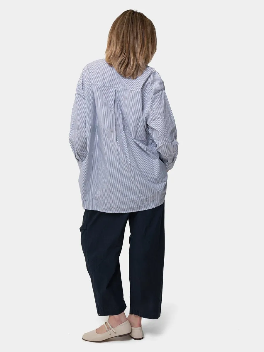 Oversized Hi Lo Striped Cotton Shirt
