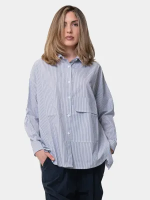 Oversized Hi Lo Striped Cotton Shirt