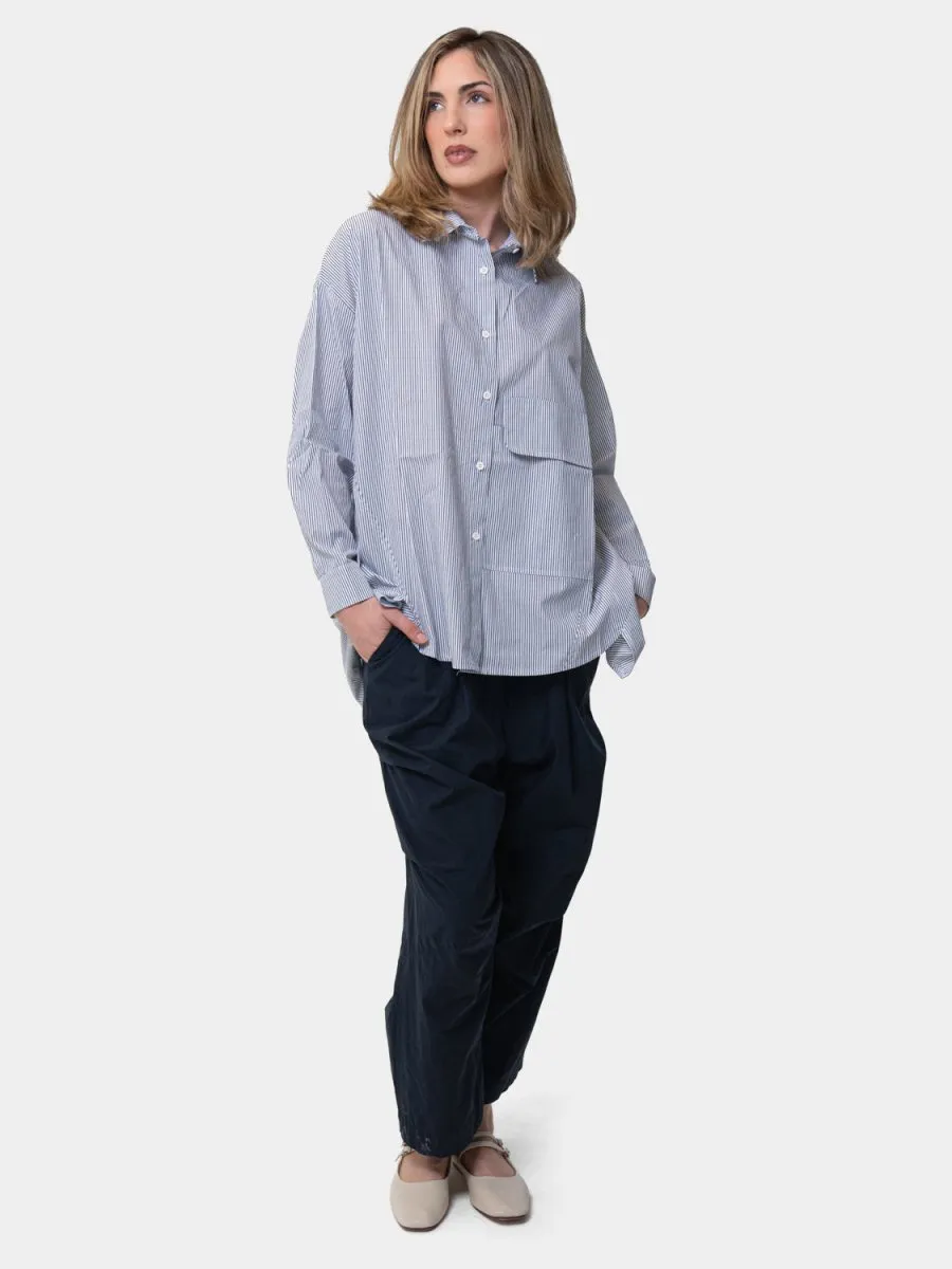 Oversized Hi Lo Striped Cotton Shirt