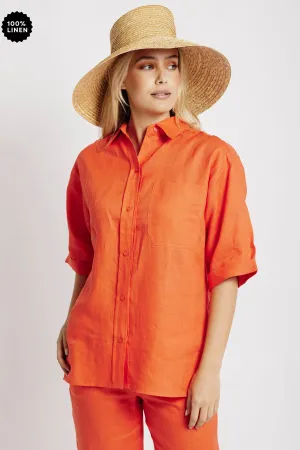 Oversized Linen Shirt in Coral