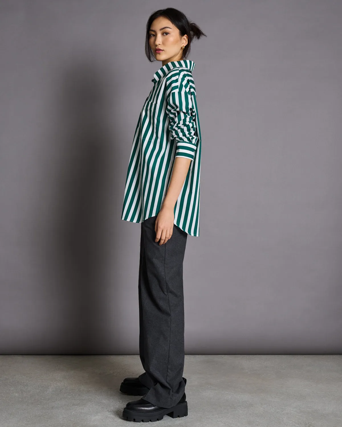 OVERSIZED SHIRT MAMRO BOTTLE GREEN STRIPED