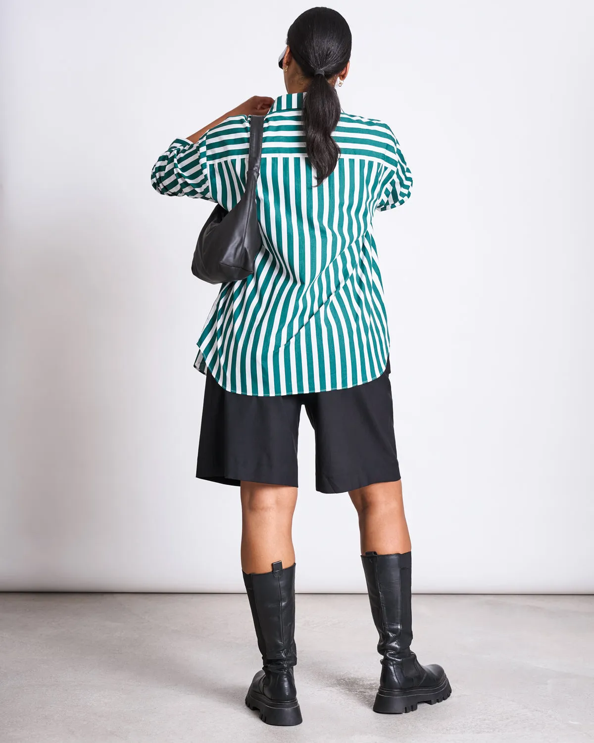 OVERSIZED SHIRT MAMRO BOTTLE GREEN STRIPED