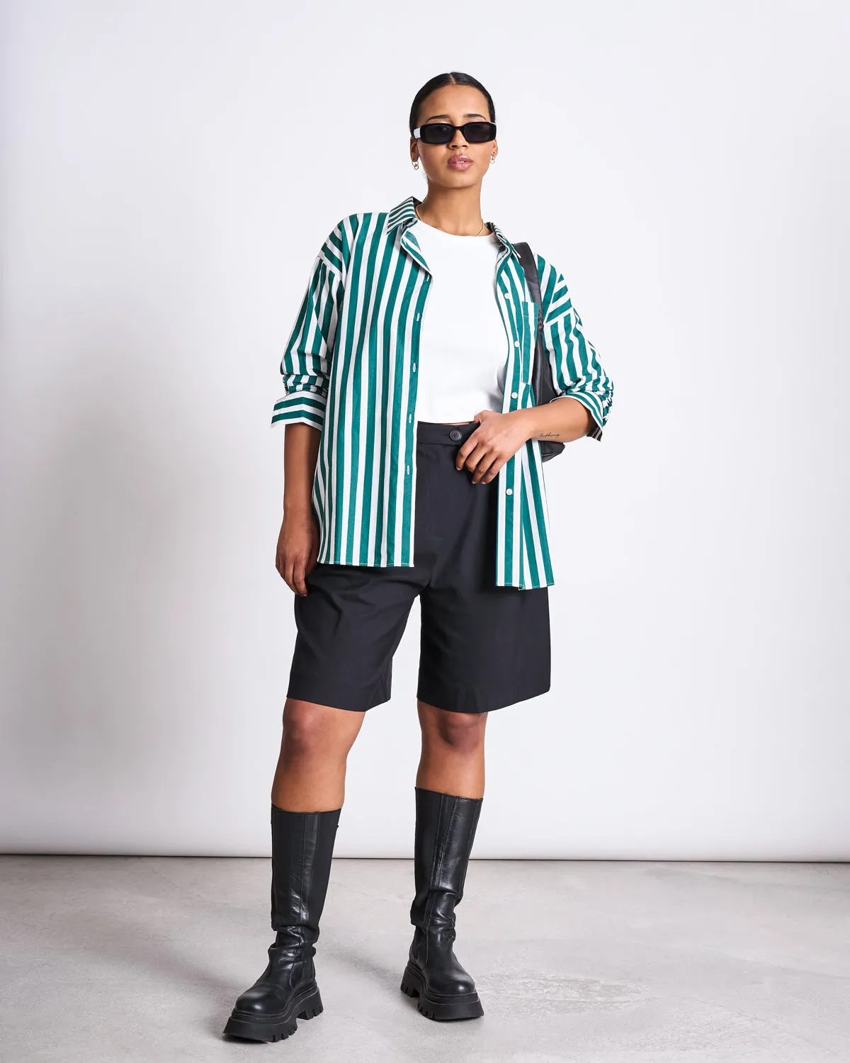OVERSIZED SHIRT MAMRO BOTTLE GREEN STRIPED