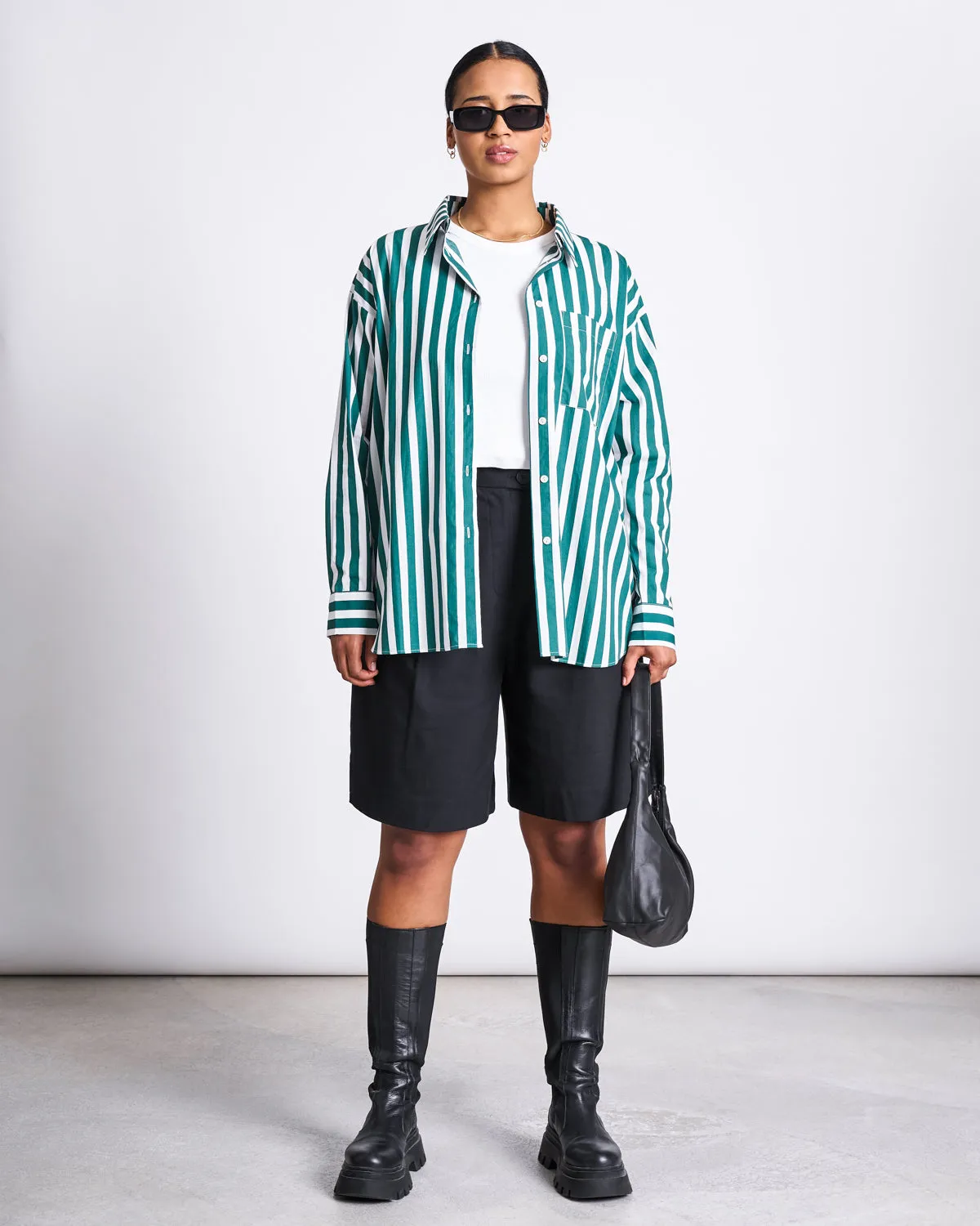 OVERSIZED SHIRT MAMRO BOTTLE GREEN STRIPED