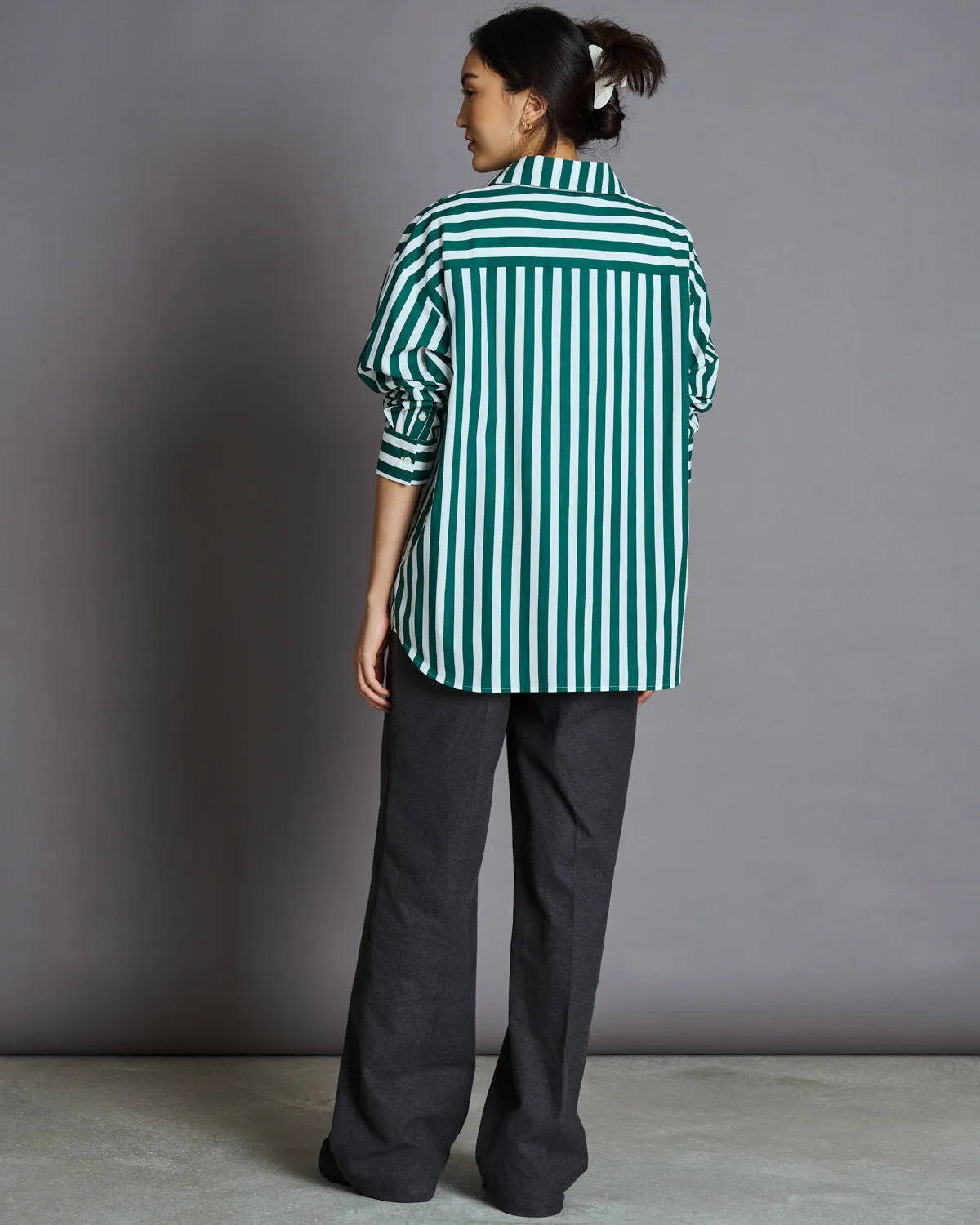 OVERSIZED SHIRT MAMRO BOTTLE GREEN STRIPED